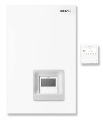 Pompe à chaleur HITACHI, gamme YUTAKI S 2.0 et sa télécommande murale.